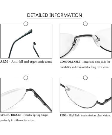 REAVEE 2 Pack Retro Half Moon Reading Glasses 2.5, Stylish Slim Eyeglasses for Women and Men with Spring Hinge, Red and Gun Grey Frames - Buy Online on GoSupps.com