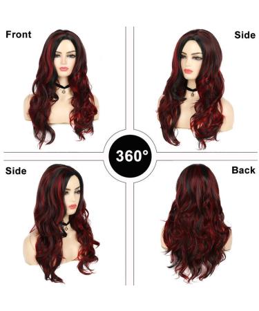Sallcks Black Red Long Wavy Wig for Women - 2 Tone Synthetic Costume Wig - Buy Online on GoSupps.com