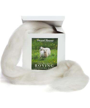 100% Natural White Wool Roving Top, 8 OZ Corriedale, Made in South America, Best Core Wool for Needle Felting, Wet Felting, Spinning, Dryer Balls, Stuffing, Big Yarn Roving, 29.5 Micron, Un-Dyed Ecru - Corriedale