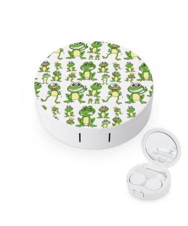 Funny Green Frogs Round Case For Contact Lens Kit Storage Box with Mirror Printed