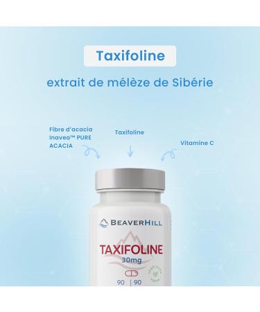 TAXIFOLINE 30 mg et Vitamine C 30 mg | Extrait de M l ze de Sib rie | Dihydroquerc tine standardis e 90% | 90 G lules V g tales | BEAVERHILL | Capillaires - Antioxydant - Circulation sanguine - Buy Online on GoSupps.com