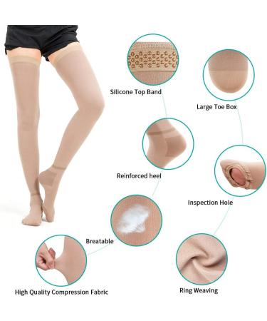 T.E.D. Anti-Embolism Stockings 15-20 mmHg Compression Thigh High & Knee High for Women Men - Beige TED Hose with Inspect Toe Hole - Buy Online on GoSupps.com