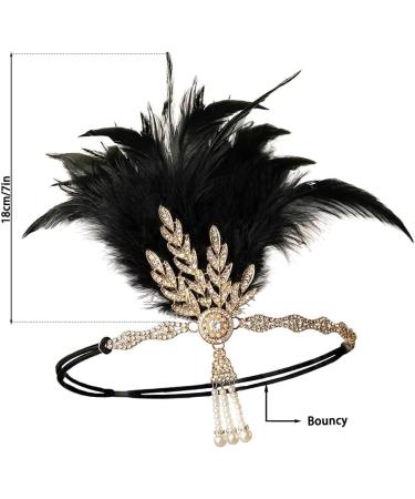 Rumnoke 1920s Flapper Headband Great Gatsby Headpiece Roaring 20's Feather Crystal Hair Accessories for Women Gold Leaf Black - Buy Online on GoSupps.com