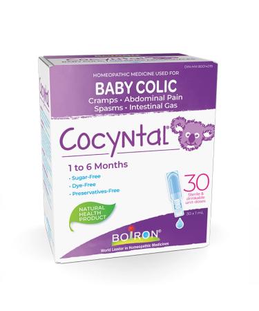 Boiron Cocyntal used for the relief of baby colic: abdominal pain cramps spasms and intestinal gas. 30 unit-doses 1 box