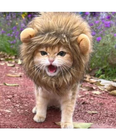 Lion Mane Wig for Cat - Pet Fancy Dress up Cat Wig with Ears Lion Mane Costume for Cat Washable Comfy Lion Hair Cat Clothes for Cosplay Holiday Photo Shoots Party Activity (Yellow L) L Yellow - Buy Online on GoSupps.com