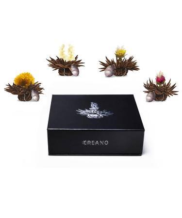 Creano tea flower mix 6 blooming tealini "black tea" in a classy magnetic box with silver embossing Black tea tealini 6 pieces (1 pack)