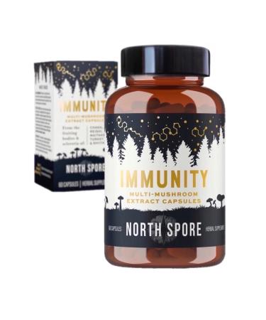 North Spore Immunity Mushroom Supplement Capsules | Organic Turkey Tail Chaga Reishi Maitake Shiitake Blend | Immune Functions & Balanced System Response | 100% Fruiting Body Extracts - 60ct