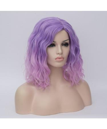 BUFASHION Short Pink Purple Bob Wavy Synthetic Hair Wig - Glueless & Stylish (46 Colors) - Buy Online on GoSupps.com