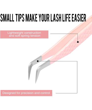 Haicher Fiber Tip Grip Lash Tweezers Set - 4 Pcs Volume Boot 90 Degree Tweezers for Eyelash Extensions - Pink - Buy Online on GoSupps.com