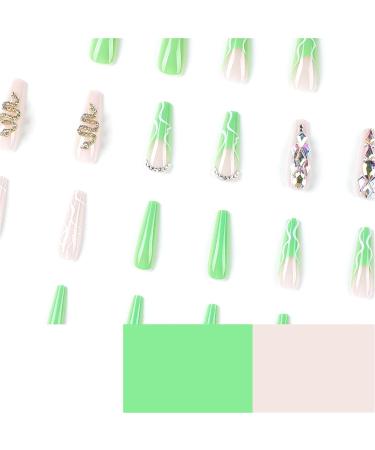 VOTACOS Long Coffin Fake Nails Nude with Gem Snake Design - Glossy Stick on Nails for Women - Buy Online on GoSupps.com