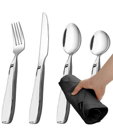 BunMo Weighted Utensils for Tremors and Parkinsons Patients - Heavy Weight Silverware Set of Knife, Fork and Spoon - Adaptive Eating Flatware (4 Pieces) 4 Piece Set