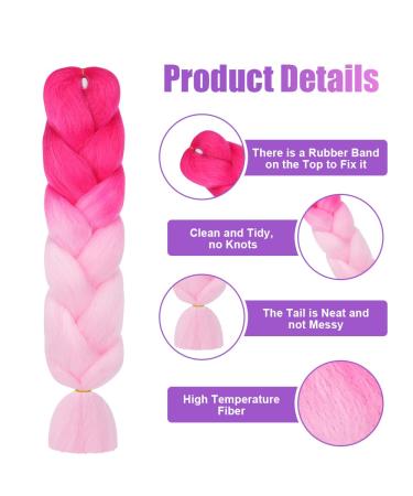 Aomig Braids Extensions - 2PC Ombre Art Hair for Braiding - 24 Strands Pink/Light Pink Lichen Extensions for Box Braids - Buy Online on GoSupps.com