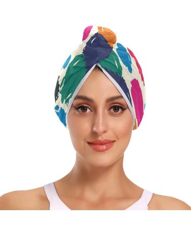 Rainbow Graffiti Hair Towel 2 Pack Super Absorbent Hair Drying Towel Quick Dry Hair Turbans Head Towel with Button Twisty Wrap for Women Girls