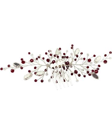 Bridal Wedding Hair Comb Wine Red Crystal Hair Vine for Women Girls Party Banquet - Buy Online on GoSupps.com
