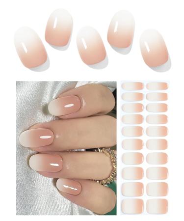 Semi Cured Gel Nail Strips (Nude Ombre) 20pcs Gel Nail Stickers Work with UV Easy to Use and Remove