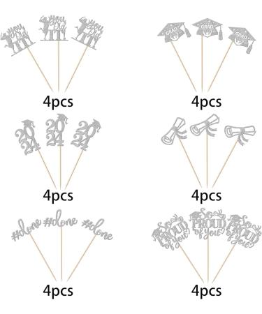 Pack of 24 Graduation Cake Decorations Graduation Cupcake Toppers Graduation Cake Decorations Cake Toppers for Graduation Parties Graduation Proms Silver - Buy Online on GoSupps.com