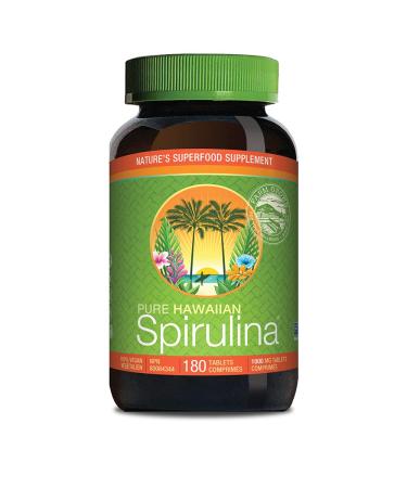 Pure Hawaiian Spirulina - 1000 mg Tablets 180 Count - Vegan Hawaiian Grown Superfood 180 count (Pack of 1)