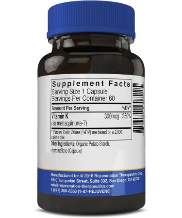 Rejuvenation Therapeutics Vitamin K2 MK-7 | High Potency 300mcg | 60-Day Supply | Vegetarian Capsules - Buy Online on GoSupps.com