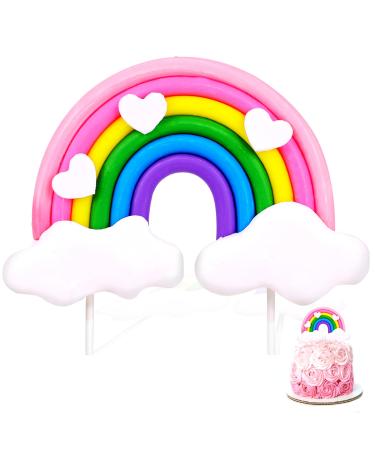 Rainbow Cake Topper Soft Pottery Rainbow Heart Cloud Cake Decorations Colorful Rainbow Cupcake Topper personalized Cake Topper Reusable Happy Birthday Cake Topper Birthday Party Decorations Supplies