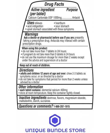 Antacid Tablets Chewable Peppermint Flavor Anti Acid Tablets 1000mg Calcium Carbonate 160 Count - Buy Online on GoSupps.com