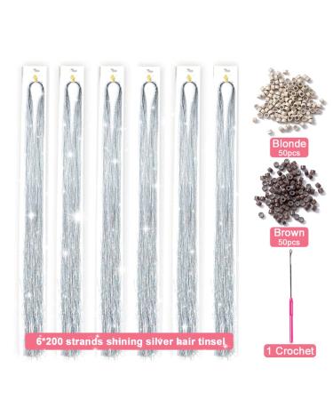 Silver Hair Tinsel Kit - 1200 Strands, Heat Resistant Fairy Tinsel for Halloween & Christmas Party - 47 Inch Sparkling Glitter Extensions in Shining Silver - Buy Online on GoSupps.com