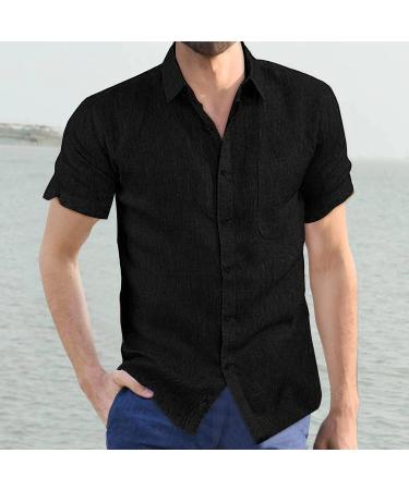 Mens 2023 Casual Summer Plain Short Sleeve Cotton Linen T-Shirts Regular  Fit Casual V Neck Beach Shirts Hippie Fishing Shirts I-b-black 3X-Large