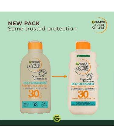 Garnier Ambre Solaire Eco Design Sun Protection Sun Cream Lotion SPF50 High Sun Protection Factor 50 Water Resistant & Non Sticky Sunscreen UVA & UVB Protection Recycled & Recyclable Bottle 200ml - Buy Online on GoSupps.com