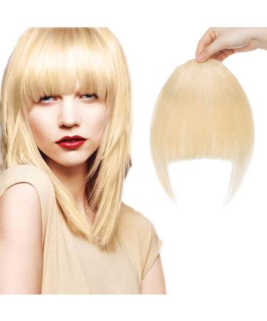 SEGO Clip in Bangs 100% Remy Human Hair Fringe One Piece Hairpiece Extension Temple Bang Natural Straight Light Blonde#613