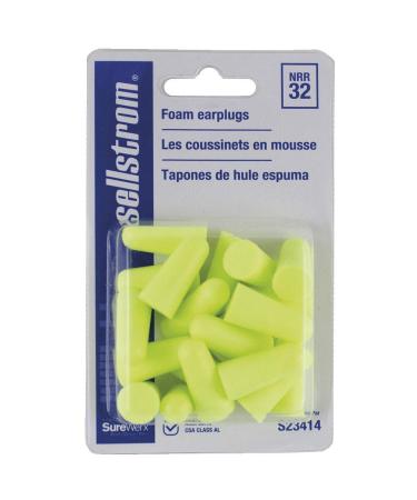 Sellstrom Disposable Uncorded Foam Ear Plugs 32dB NRR Hi-Viz Green (Pack of 10) S23414 10 Pair - Retail Package Uncorded