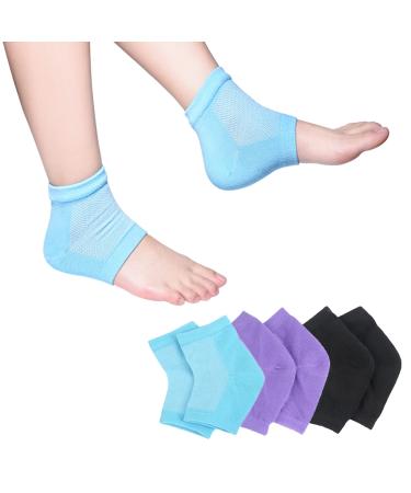 Moisturizing Socks, 3 Pairs-Moisturizing/Gel Heel Socks for Dry Cracked Heels, Open Toe Socks, Ventilate Gel Spa Socks to Heal and Treat Dry, Gel Lining Infused with Vitamins (Blue, Purple, Black) 3 Pair (Pack of 1)