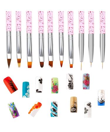 Voarge 10-Part Nail Brush Set - Art Painting & Drawing Brushes for UV Gel & Acrylic Nails - Pink Nail Art Accessories - Buy Online on GoSupps.com
