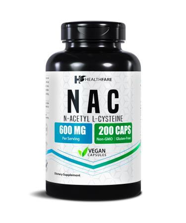 Healthfare NAC N-Acetyl L-Cysteine Supplement | 600mg High Potency | 200 Vegan Capsules | Non-GMO Gluten-Free Made in USA