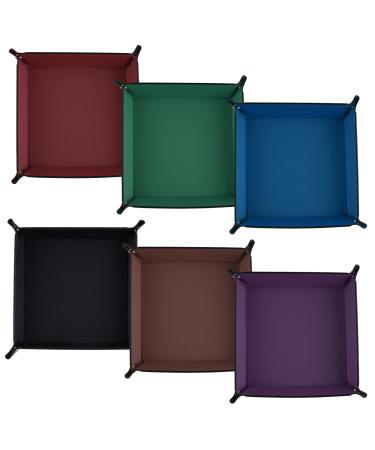 SIQUK 6 Pieces Dice Tray PU Leather Folding Dice Rolling Trays Square Holder for Dice Games, 6 Dark Colors Dark Red,dark Blue,violet,black,dark Green,coffee - Buy Online on GoSupps.com