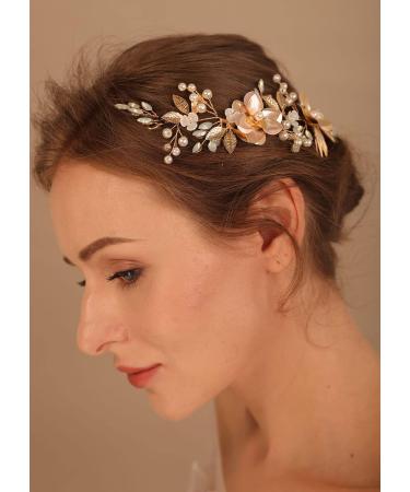 Deniferymakeup Flower Bride Wedding Hair Vine with Combs Gold Leaf Bridal Headband Opal Rhinestones Hair Breath Accessories for Women and Girls - Buy Online on GoSupps.com