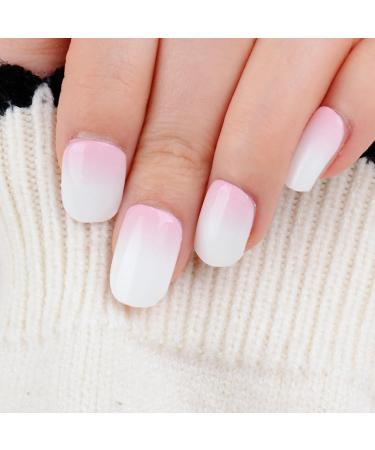 20pcs Semi Cured Gel Nail Strips Gel Nail Wraps Nail Stickers Soft Long Lasting Self Adhesive Nail Wraps with Nail File and Wooden Stick (Pink White Ombre) - Buy Online on GoSupps.com