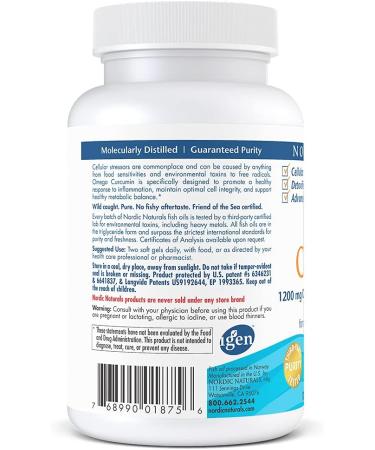 Nordic Naturals Omega Curcumin Lemon Soft Gels - 60 Count - 1200mg Omega-3 + 400mg Curcumin - Combats Cellular Stress - Non-GMO - Buy Online on GoSupps.com