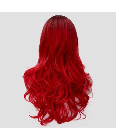 CLOCOLOR Ombre Red Long Hair Wig with Bangs - Wavy Curly Heat Resistant Synthetic Wig for Women - International Shipping Available - Buy Online on GoSupps.com