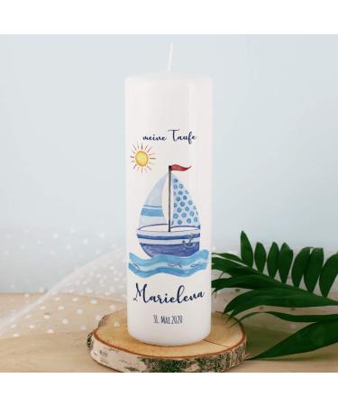 Striefchen Personalized Baptism Candle for Boys - Custom Name Date & Saying - 8x25 cm Sailing Ship Design | International Shipping - Buy Online on GoSupps.com