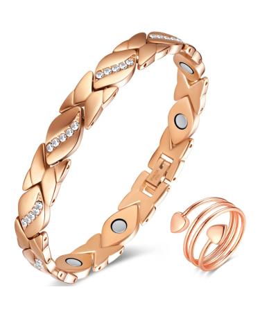 Vicmag lymphatic drainage Titan Magnnet Arm Band women Titanstahl Magnetic bracelet For women bracelets Ultrast-strong magnets gift box with distant tool (rose gold crystal-X-shape) rose gold crystal design
