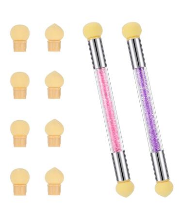 Yhzmy 2 pieces nail art rendering tools double head ombre sponge manicure brush nail art sponge nave design sponge sponge tool nail with 8 replacement heads for UV gel and wrong nails