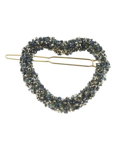 Ladies Girls Stencil Diamante Crystal Encrusted Hair Barrette Slide Clip Heart (Blue Grey)