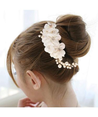 Handmade Bridal Hair Side Comb Clip | Tulle Wedding Headpiece & Accessories - White - Buy Online on GoSupps.com