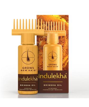 Ind'ulekhas Bringhas Ayurvedic Hair Oil 100 ml|| Hair Fall Control and Hair Growth with Bringharaj & Coconut Oil - Comb Applicator Bottle for Men & Women Off White