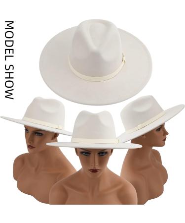 Pro Celia Wide Brim Fedora Hat for Women - Large Felt Panama Rancher Hat (Stripe-Ivory) - Buy Online on GoSupps.com