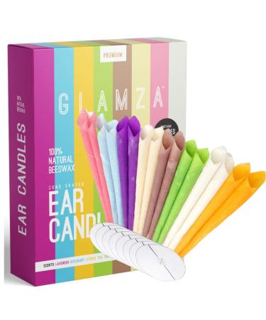 Ear Candles GLAMZA Premium Hopi Ear Candles for Blocked Ears - All Natural Ear Wax Remover 100% Organic Ear Wax Candles - 8 Pairs of Beeswax Candles & 8 Discs for Safe Effective Hopi Ear Candling