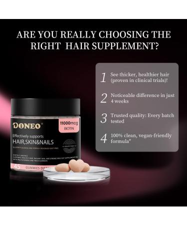 DONEO Biotin 11 000 mcg Gummies for Hair Growth Skin & Nails - Vegan B7 Supplement for Extra Strength - Suitable for Men & Women - Supports Stronger Hair Strong Nails & Radiant Skin - 45 Capsules - Buy Online on GoSupps.com