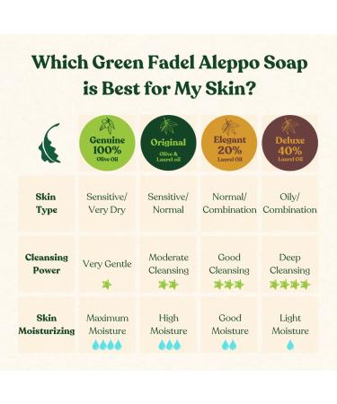  Green Fadel Aleppo Soap 20% Laurel Oil 80% Olive Oil 1 x ca. 200g (Elegant) Olive Oil Soap Natural Handmade Vegan Face And Body Soap - Buy Online on GoSupps.com