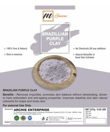 MGanna 100% Natural Brazilian Violet Clay Powder - Anti-Aging & Skin Tightening for Creams & Soap - 0.5 LBS (227g) - International Shipping Available - Buy Online on GoSupps.com