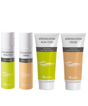 Spitzner body care dual set 4-part: 2 x shower foam (150 ml) & 2x body lotion (200 ml) Acai Yuzu & Creme-wellness foam shower and nursing note vitalizing skin-friendly and vegan