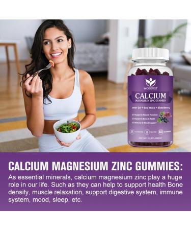 Calcium Magnesium Zinc Gummies with Vitamin D3 - High Absorption Complex Calcium Supplement with Sea Moss Elderberry for Bone Muscles Immune Mood & Sleep Support Vegan - 60 Gummies (2 Pack) Elderberry 60 Count (Pack of  - Buy Online on GoSupps.com